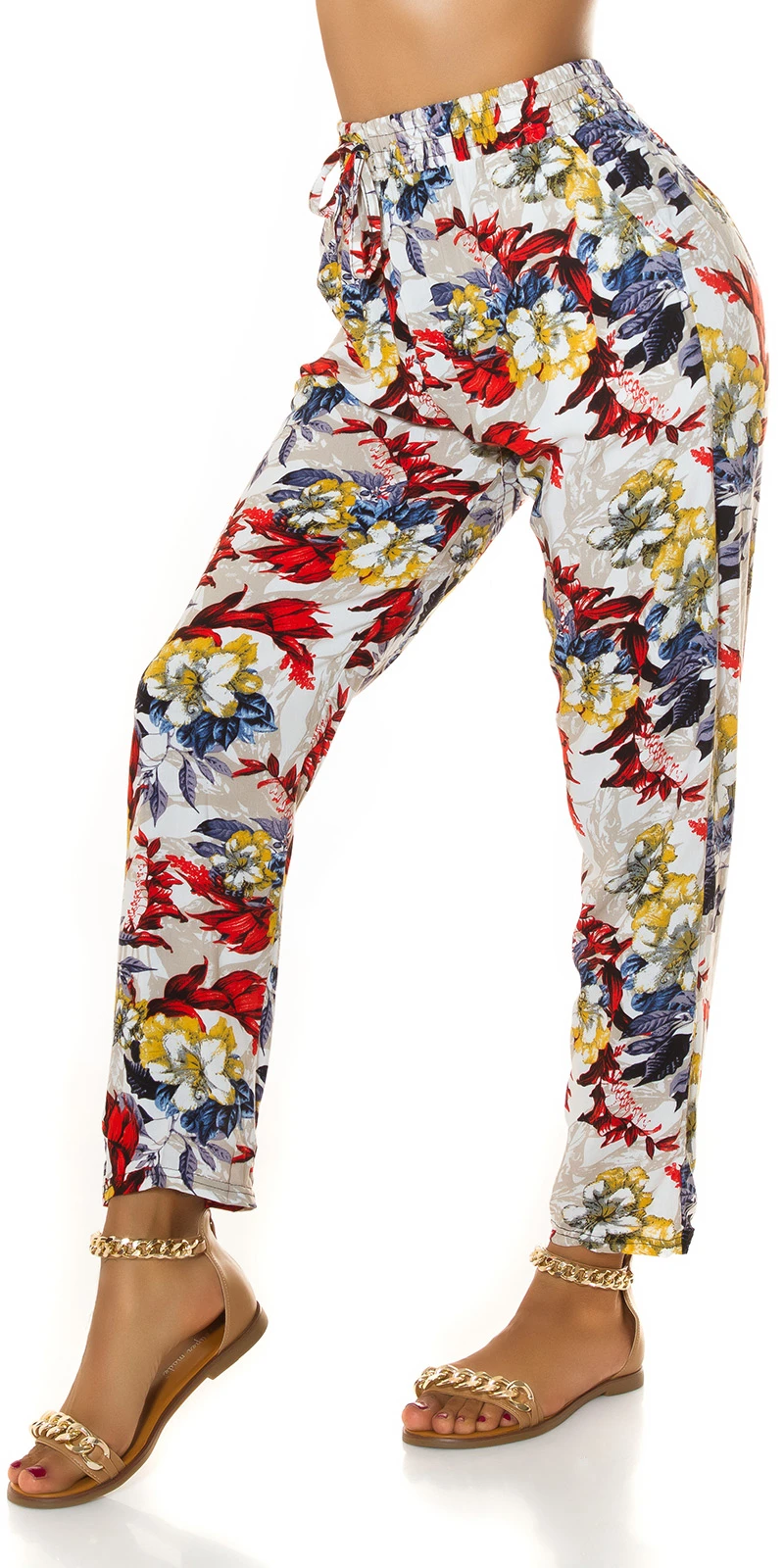 Cotton High Waist Sommer Hose mit Tropical Print