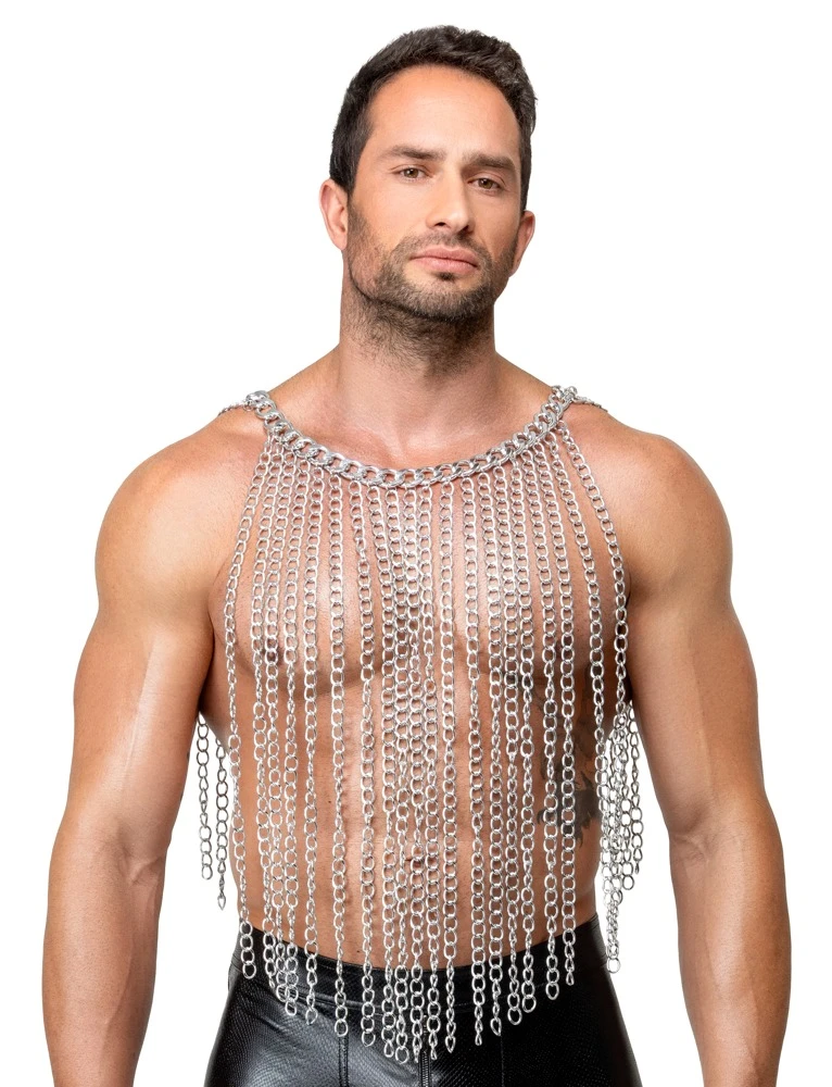 Bad Chainmail Collar, Bad Kitty Silberfarbene Unisex Körperkette als Kragen, Gürtel oder Rock verstellbar mit markantem Kettenlook