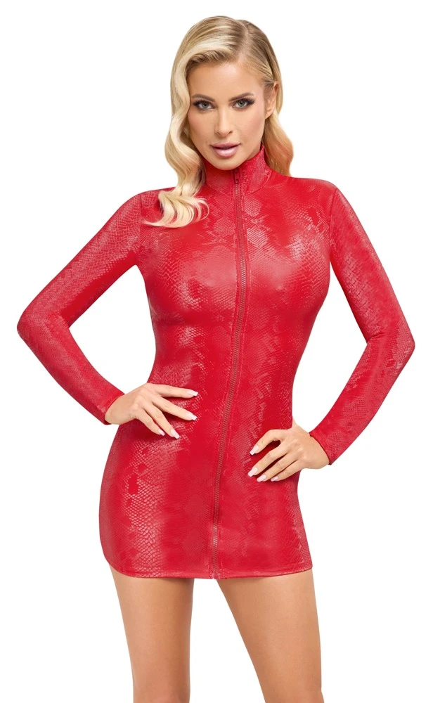 Cottelli PARTY Langarm-Minikleid Schlangenhaut-Optik, Vorne mit Durchgehendem Reißverschluss