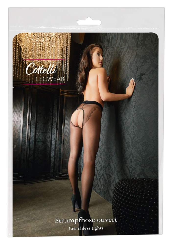 Cottelli Verführerische Eleganz: Seidige Strumpfhose mit Offenem Schritt und Eingewebtem Tanga
