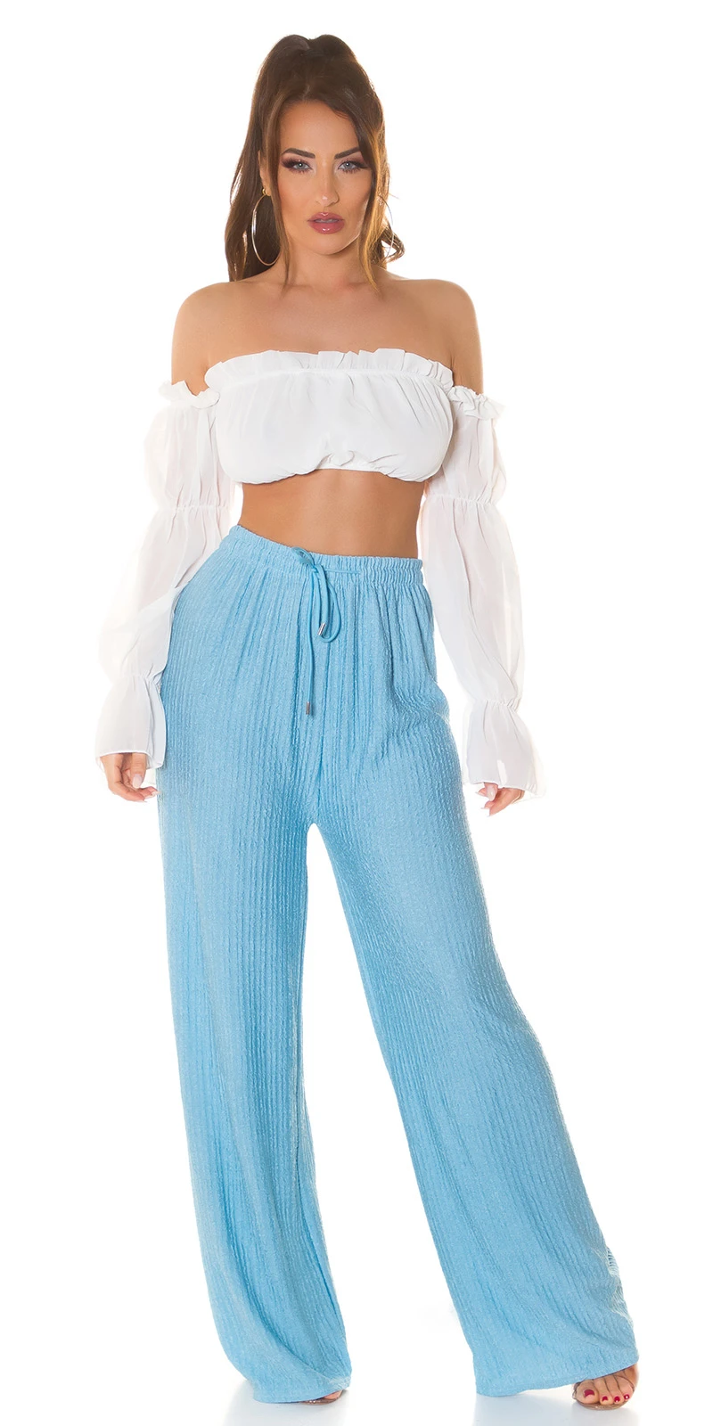 Uni High Waist Plissee Marlene Hose Lang Sommerhose mit weitem Bein Uni High Waist Plissee Marlene Hose Lang Sommerhose mit weitem Bein