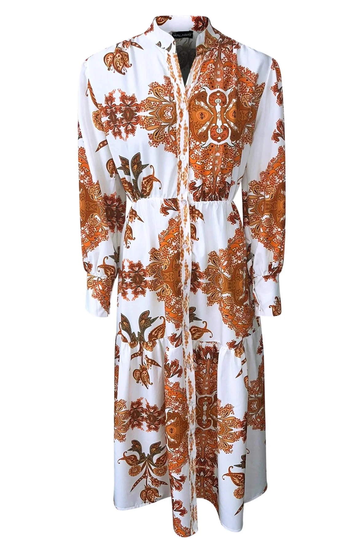 Printed Langarm Maxi Sommer Kleid  mit Knopfleiste