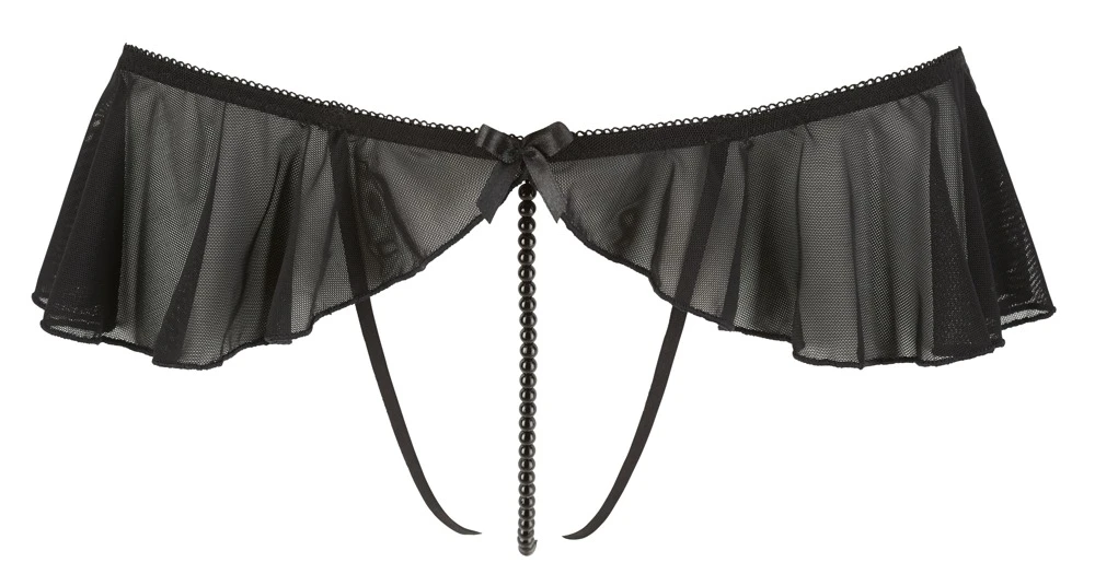 Cottelli LINGERIE String mit Volant Ouvert String mit schwarzer Perlenkette