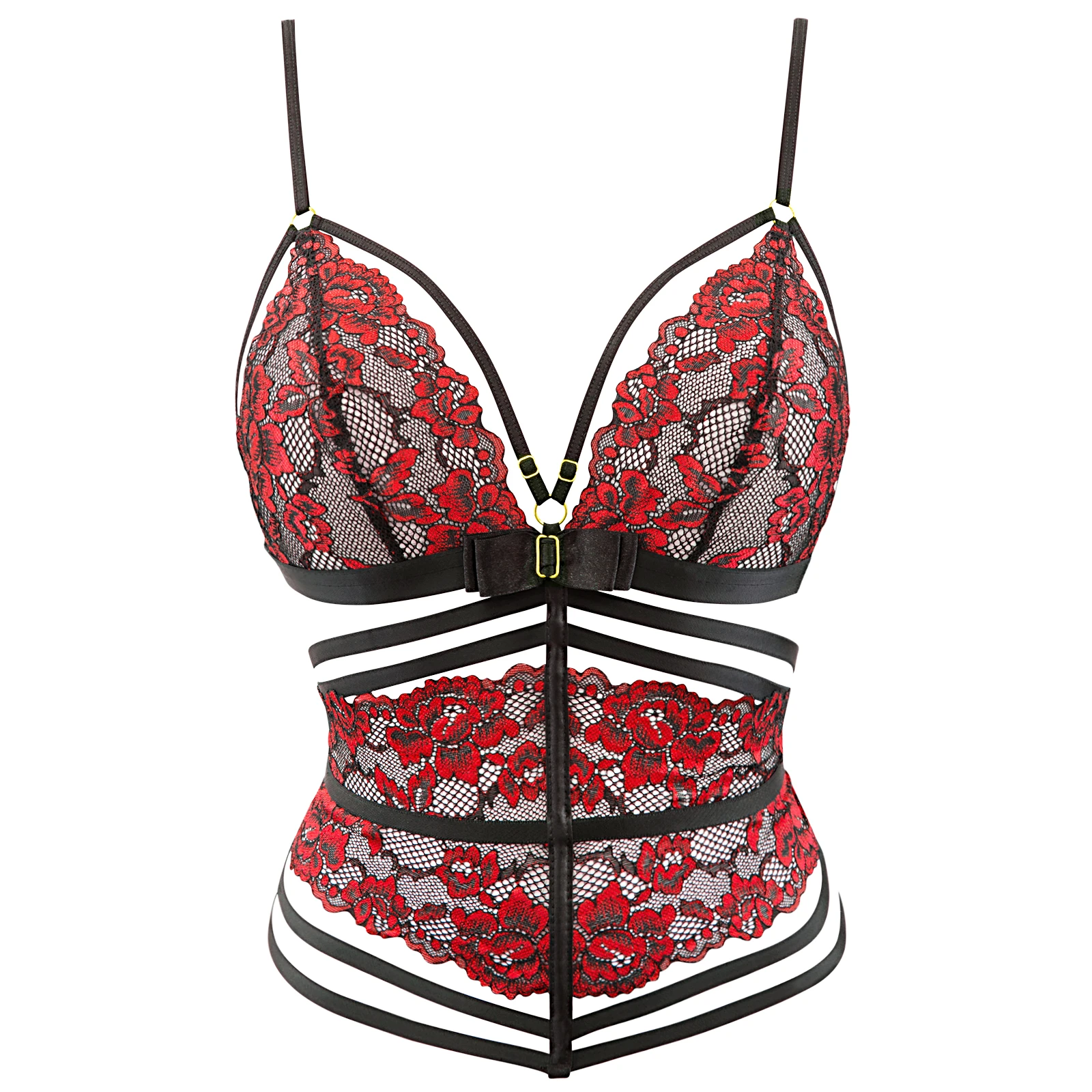 Axami verführerisches Korsett Bustier BH aus rot schwarzer Spitze