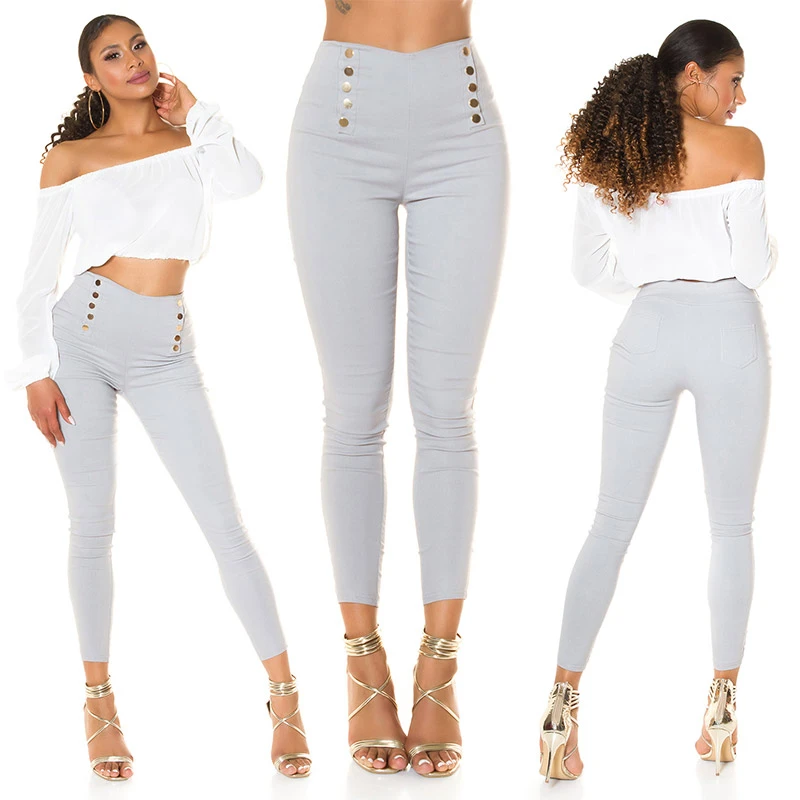 Skinny Business High Waist Leggings Hose mit Deko Knöpfe Skinny Business High Waist Leggings Hose mit Deko Knöpfe