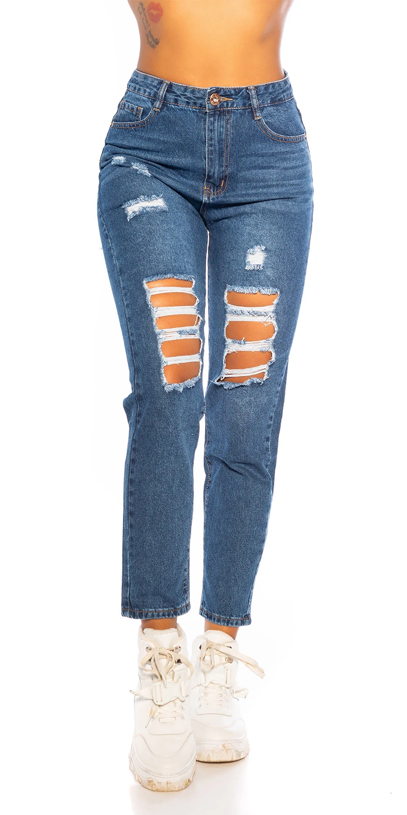 Destroyed Mom Fit Jeans mit Löcher Destroyed Mom Fit Jeans mit Löcher