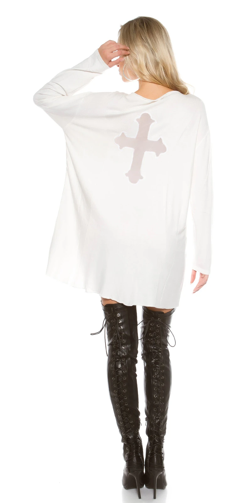 Stylo Long Pullover Oversized mit Mesh Kreuz Stylo Long Pullover Oversized mit Mesh Kreuz