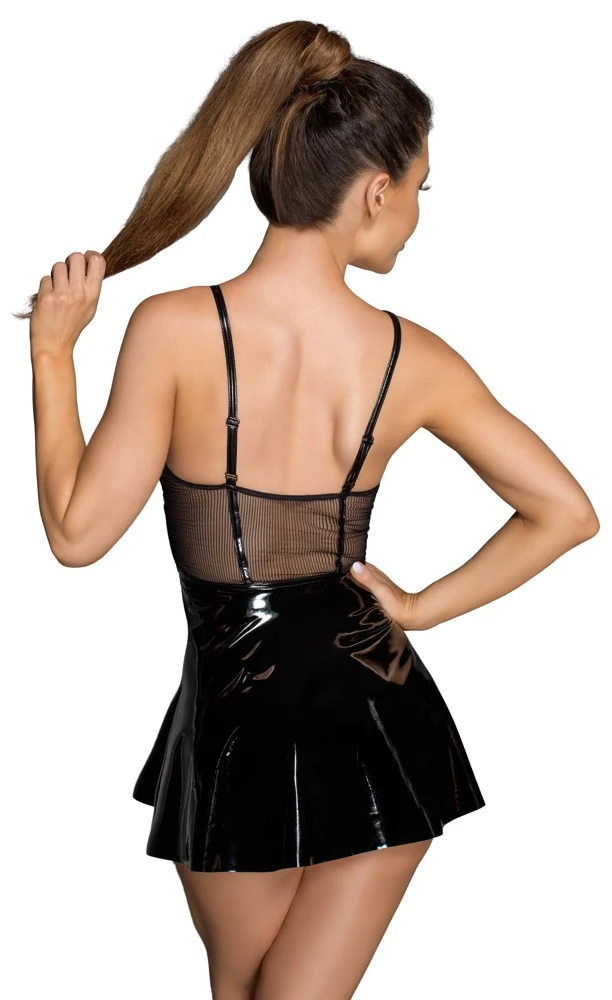 Minikleid Lack Semitransparent Bustierkleid, Edle Stickereien oben dazu ausgestelltem Rock