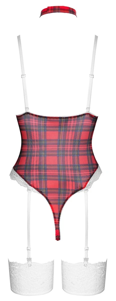 Frech & verspielt im Karo-Look – Straps-Body mit Halsband von Cottelli, verziert mit Spitze und Schleifchen!