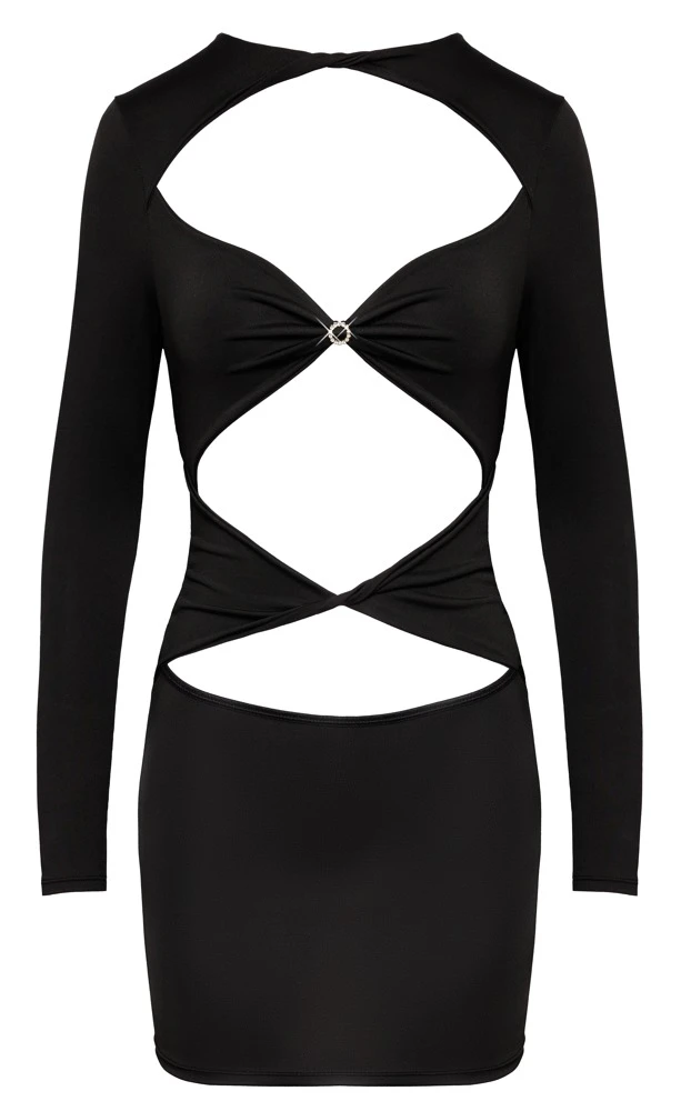 Cottelli PARTY Kurzes Langarm Stretch Minikleid mit Cut-outs glitzernder Strassring schwarz
