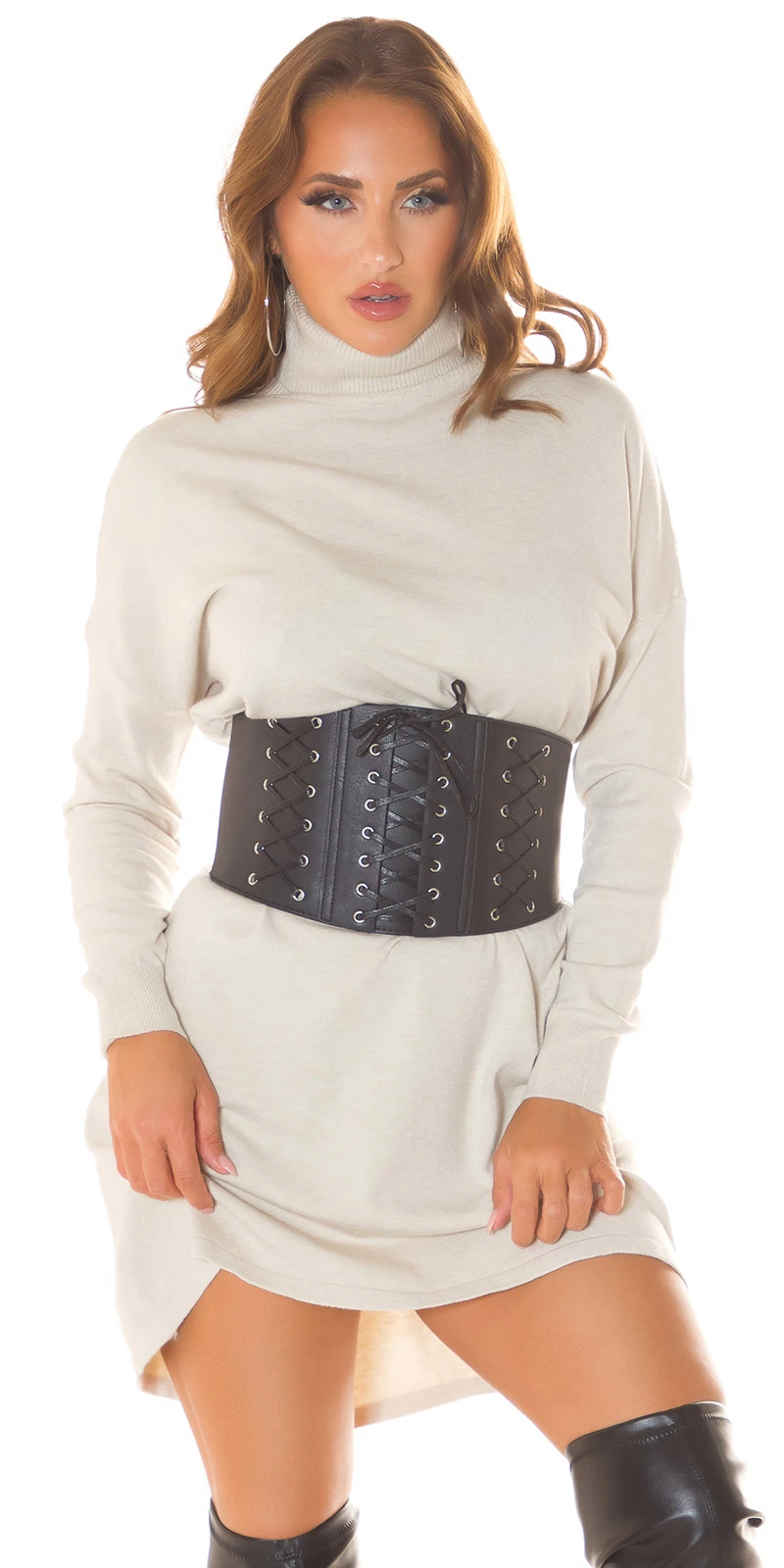 Casual Langarm Feinstrick Minikleid mit Turtle-Neck Casual Langarm Feinstrick Minikleid mit Turtle-Neck
