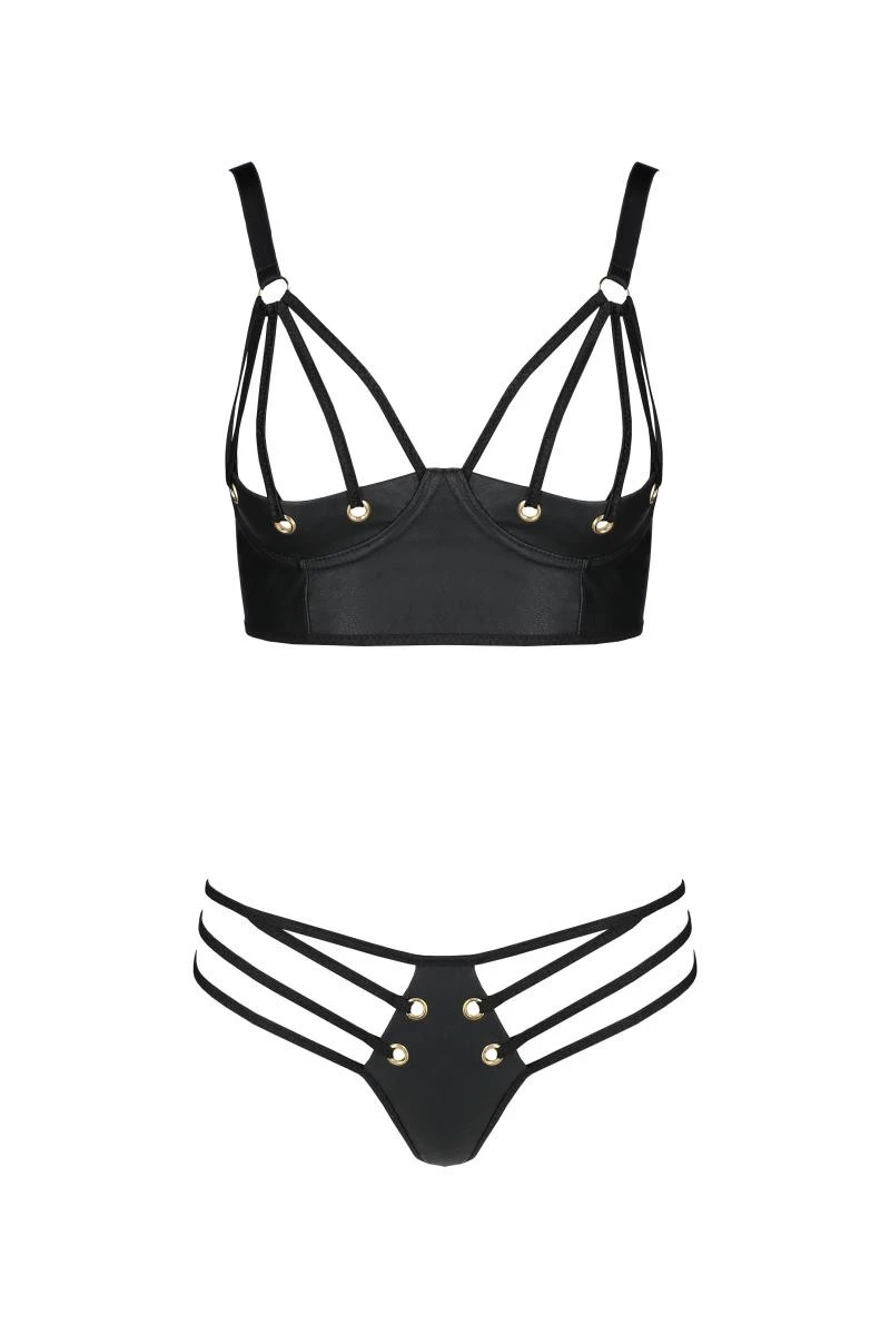 Kunstleder Dessous Set mit Bügel BH und Panty von Passion