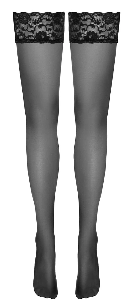Cottelli Elegante halterlose Strümpfe mit 9 cm Spitzen-Abschluss und Silikonverstärkung in schwarz