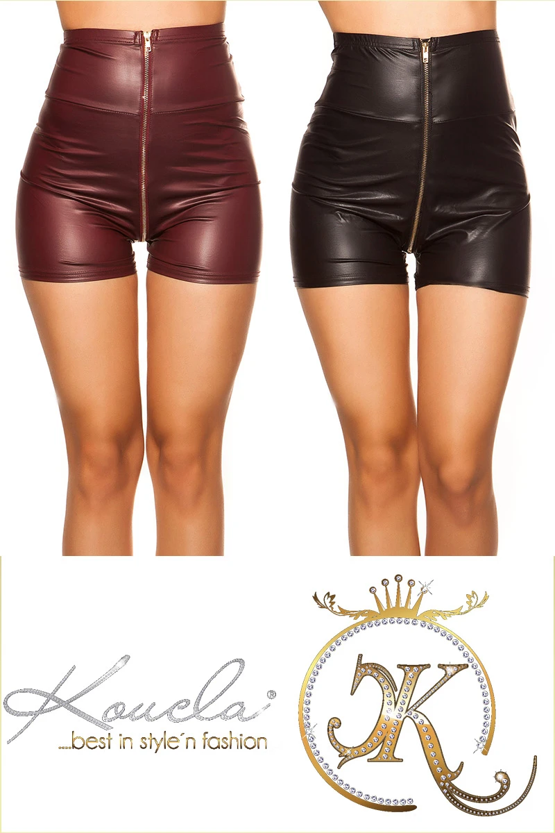 Sinnliche KouCla High Waist Wetlook Shorts mit markantem Reißverschluss und figurformender Passform für starke Fashion-Statements Sinnliche KouCla High Waist Wetlook Shorts mit markantem Reißverschluss und figurformender Passform für starke Fashion-Statements
