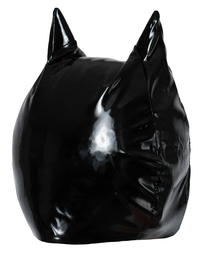  Das Highlight auf jeder Fetish-Party! Halbe Kopfmaske von Black Level im schwarzen Lackglanz und im Cat-Look mit kleinen Ohren und großen Katzenaugen-Öffnungen.
