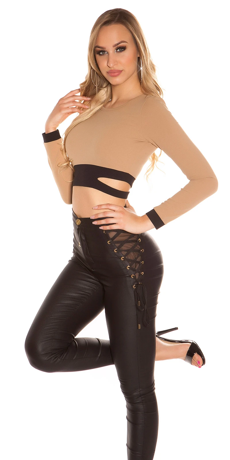 Hot Crop Langarm Top mit Bicolour-Effekt und Rücken-Zipper Hot Crop Langarm Top mit Bicolour-Effekt und Rücken-Zipper