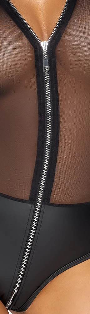 Cottelli PARTY Langarm-Body aus Powernet und Mattlook Mix, extrem tiefes Dekolleté Cottelli PARTY Langarm-Body aus Powernet und Mattlook Mix, extrem tiefes Dekolleté