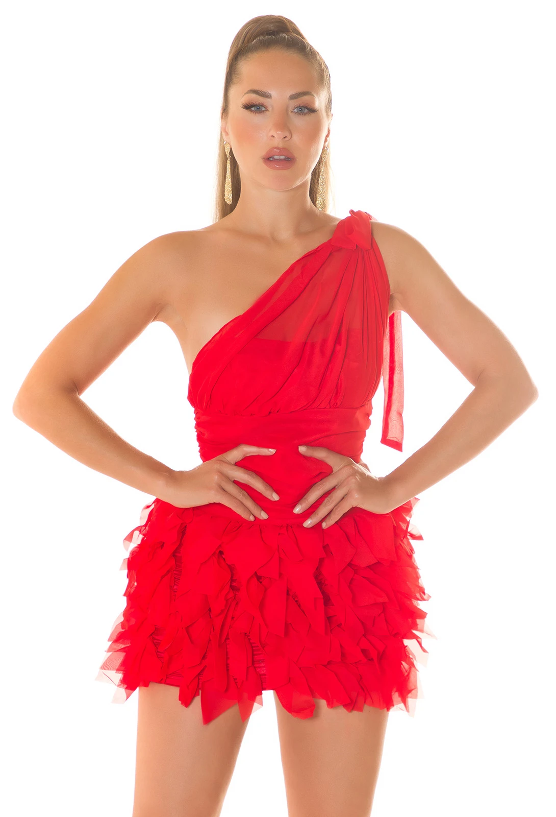 One Shoulder Chiffon Satin Look Party Minikleid One Shoulder Chiffon Satin Look Party Minikleid