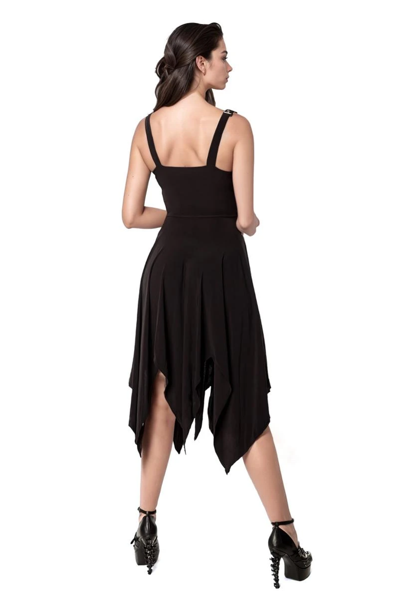 Schwarzes Steampunk Gothic-Kleid, ärmellos Romantik-Kleid, Mittellang von Ocultica, Rockwear