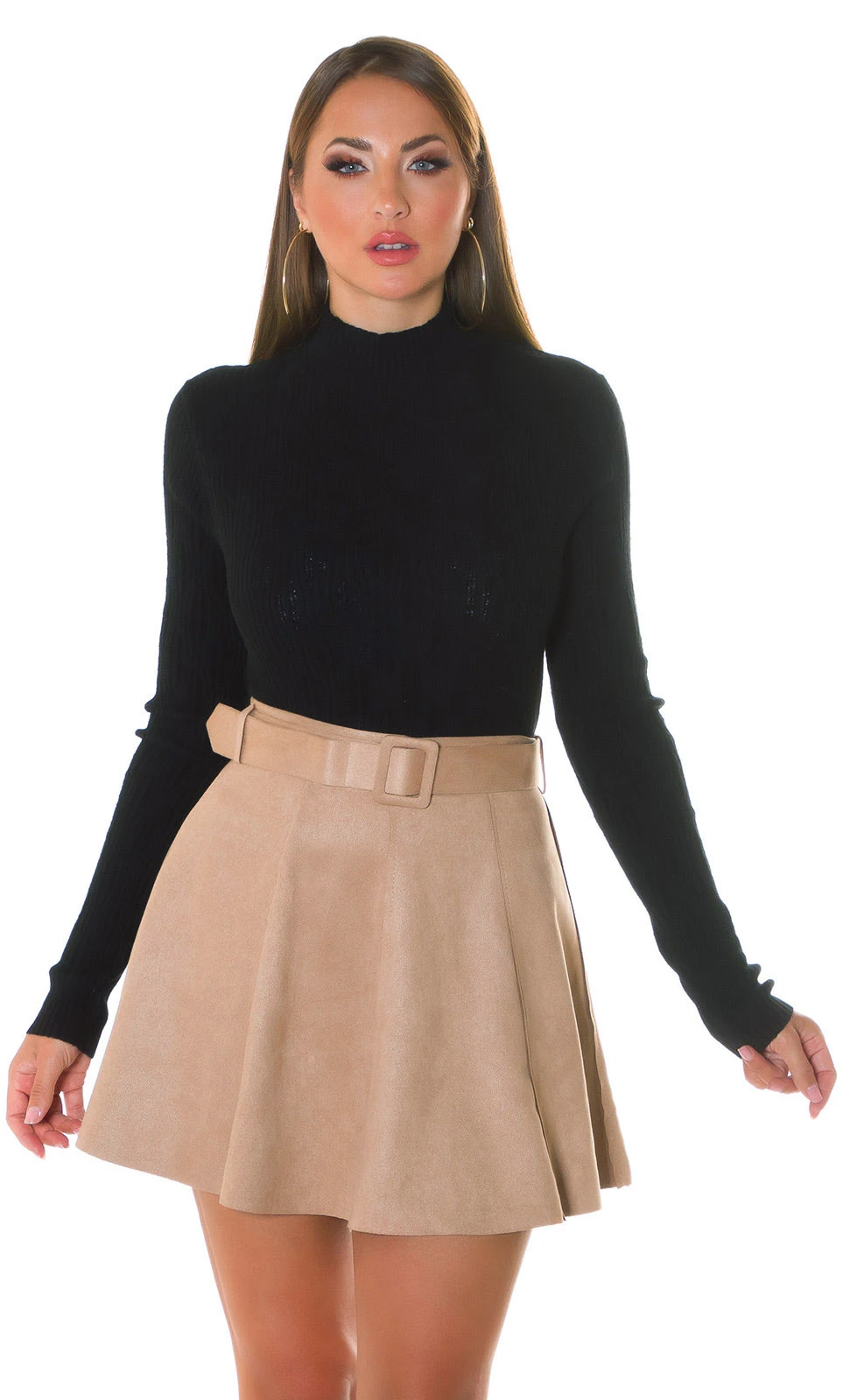 Uni Turtle Neck Strick Langarm Pullover mit Musterung Uni Turtle Neck Strick Langarm Pullover mit Musterung