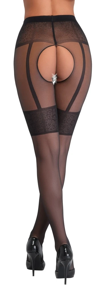 Cottelli Verlockende Raffinesse: Die Ouvert-Strumpfhose mit eingewebtem Strapsgurt und Spitzen-Optik