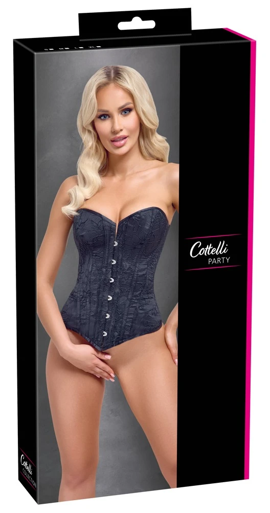 Cottelli Stoff Corsage, Elegante trägerlose Vollbrust-Corsage in seidigem Schwarz Perfekte Silhouette, Haken & Ösen und Schnürung