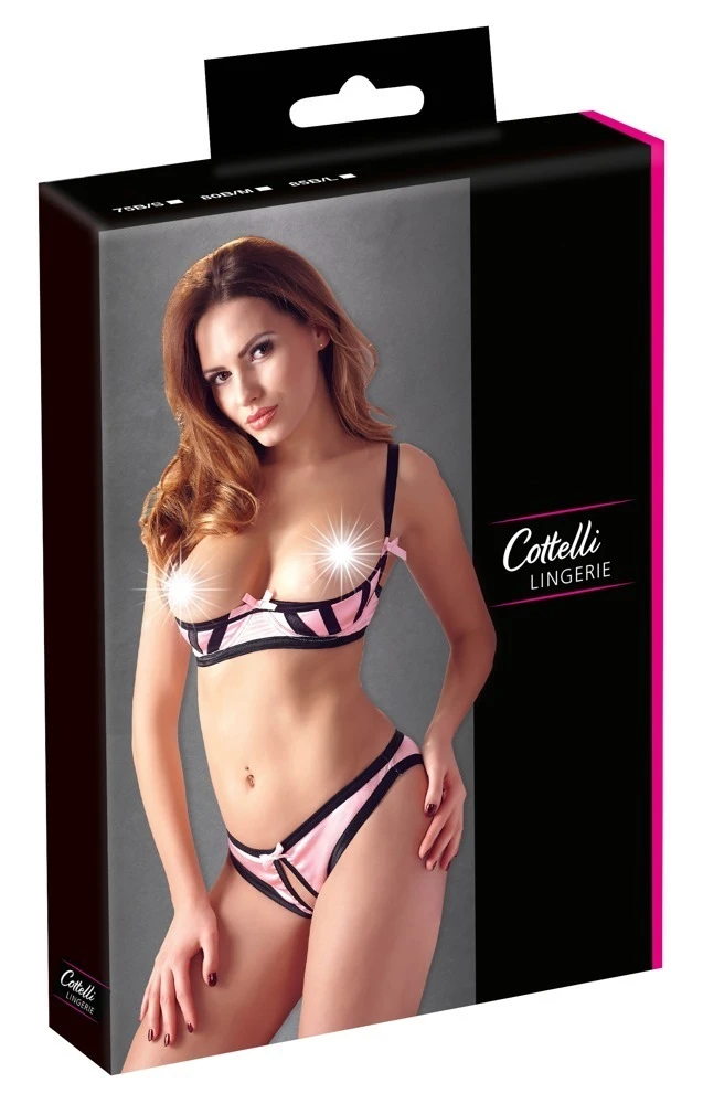 Cottelli LINGERIE Bügel Peek a Boo-Hebe-BH und String aus zartem Rosa Satin und Schleifchen