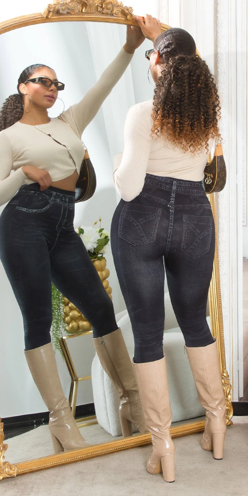 Basic Highwaist-Leggings im Jeans-Look: Stil und Komfort vereint für jeden Anlass, in zwei Farben erhältlich Basic Highwaist-Leggings im Jeans-Look: Stil und Komfort vereint für jeden Anlass, in zwei Farben erhältlich
