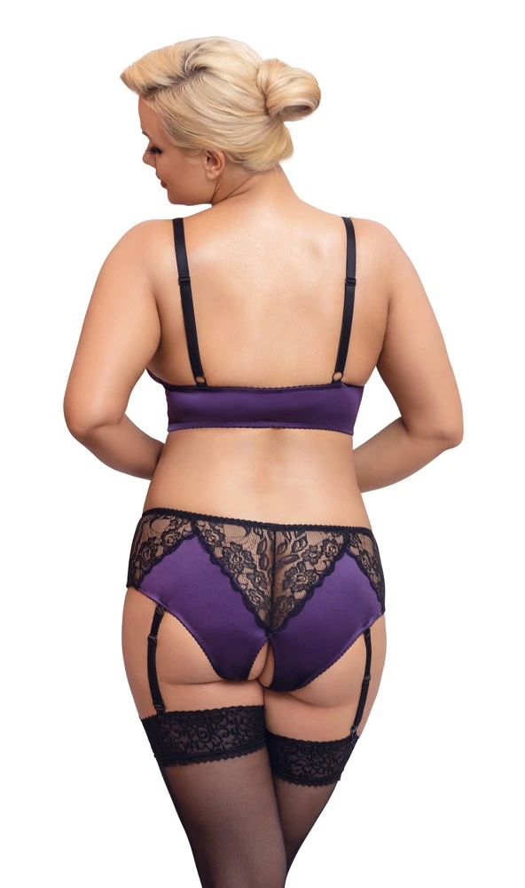 Cottelli Verführerisches Ensemble: Satin-Spitze Bralette mit ouvert-Slip und abnehmbaren Strapsen