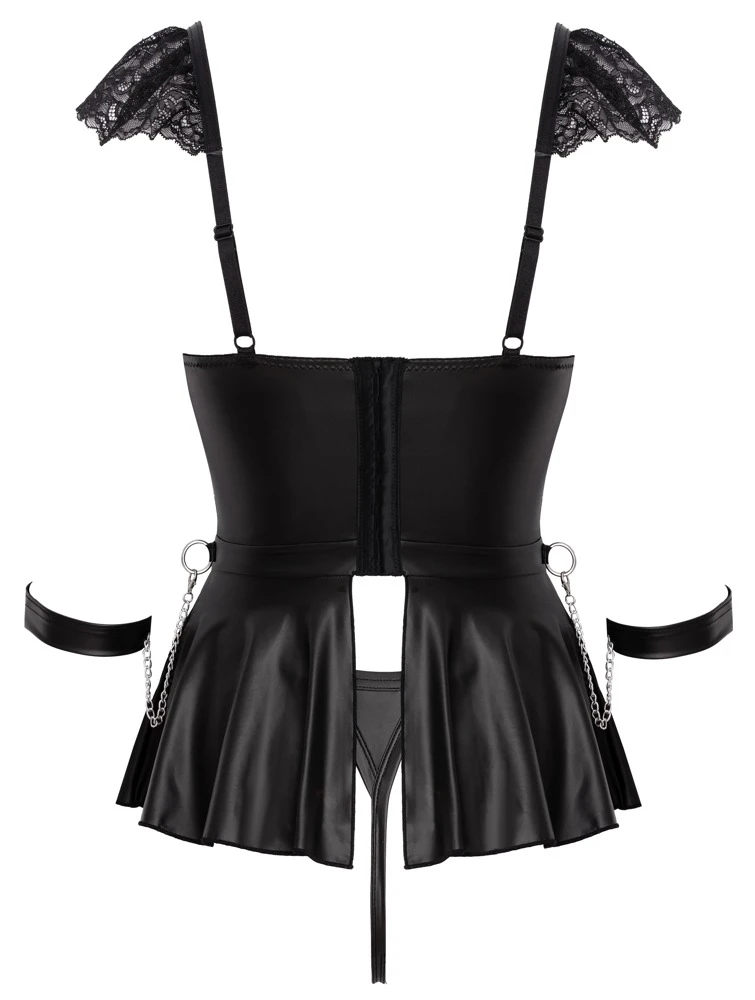 Grenzenlose Leidenschaft im stilvollen Bondage-Look - 3-teiliges Cottelli-Set mit Spitze, Mattlook, Ketten und Herzdetail