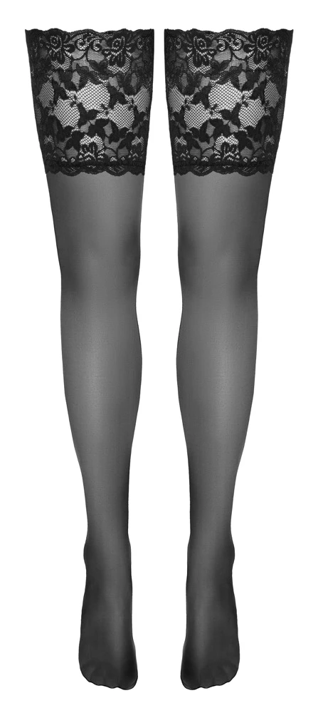 Cottelli Luxuriöse Eleganz: Schwarze halterlose Strümpfe mit 14 cm Spitzen-Abschluss Cottelli Luxuriöse Eleganz: Schwarze halterlose Strümpfe mit 14 cm Spitzen-Abschluss