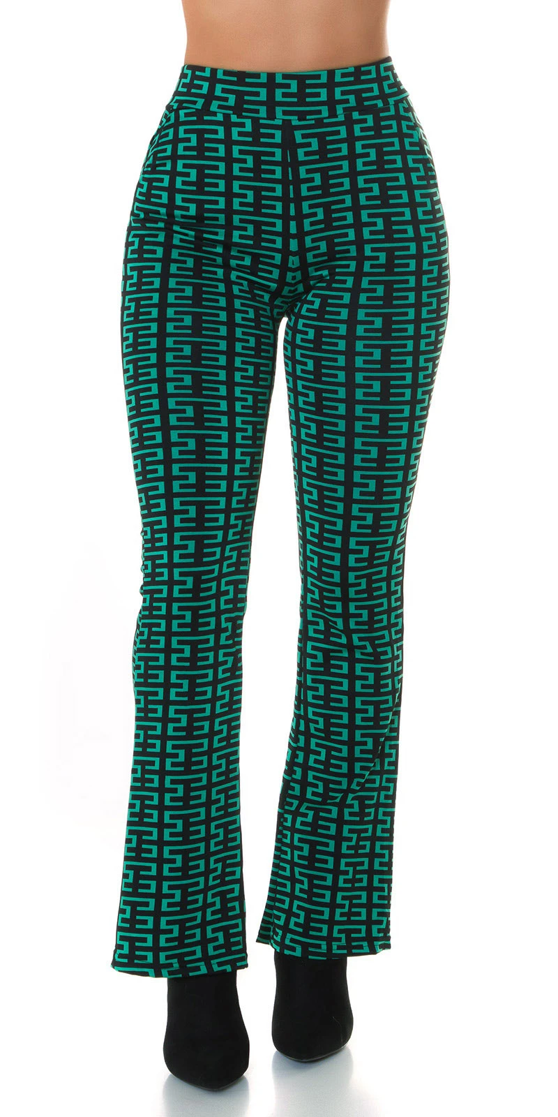 Printed High Waist Stretch Hose mit Schlag Printed High Waist Stretch Hose mit Schlag