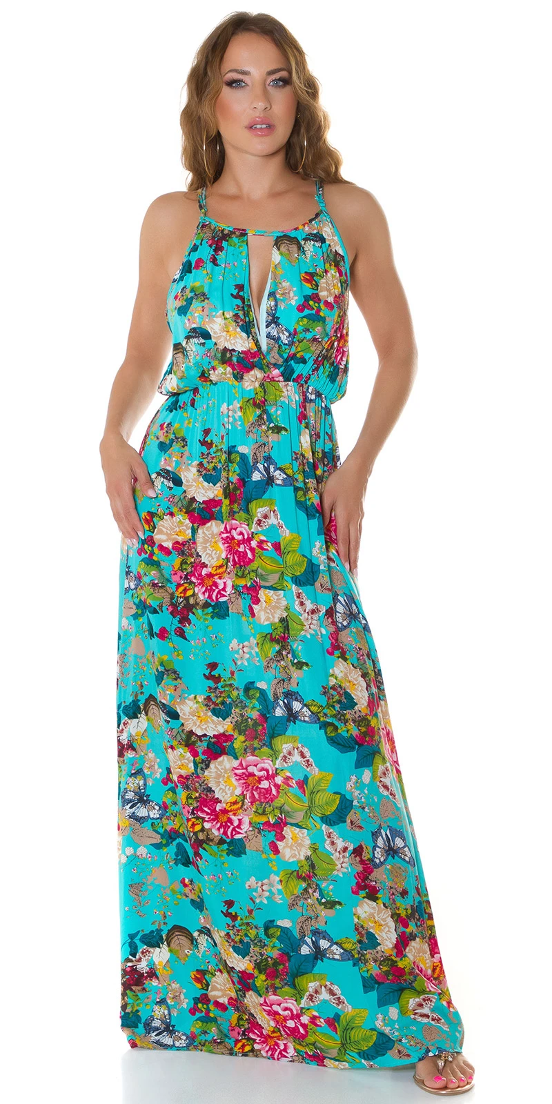 Summer Printed Rundhals Maxi Träger Viskose Kleid mit hot Cutout Summer Printed Rundhals Maxi Träger Viskose Kleid mit hot Cutout