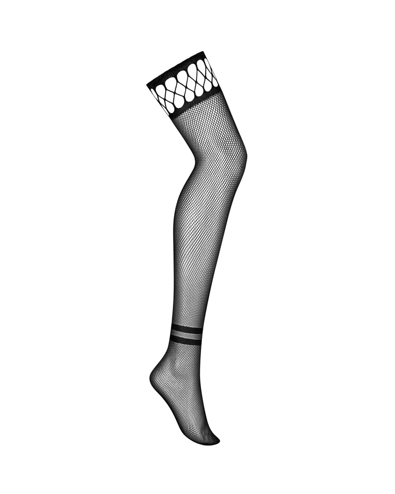 Obsessive diese zarten Netzstrümpfe sind ein sexy Eyecatcher! Am Bund befinden sich dekorative Cut-outs und die Fesseln sind mit schwarzen Streifen betont.
