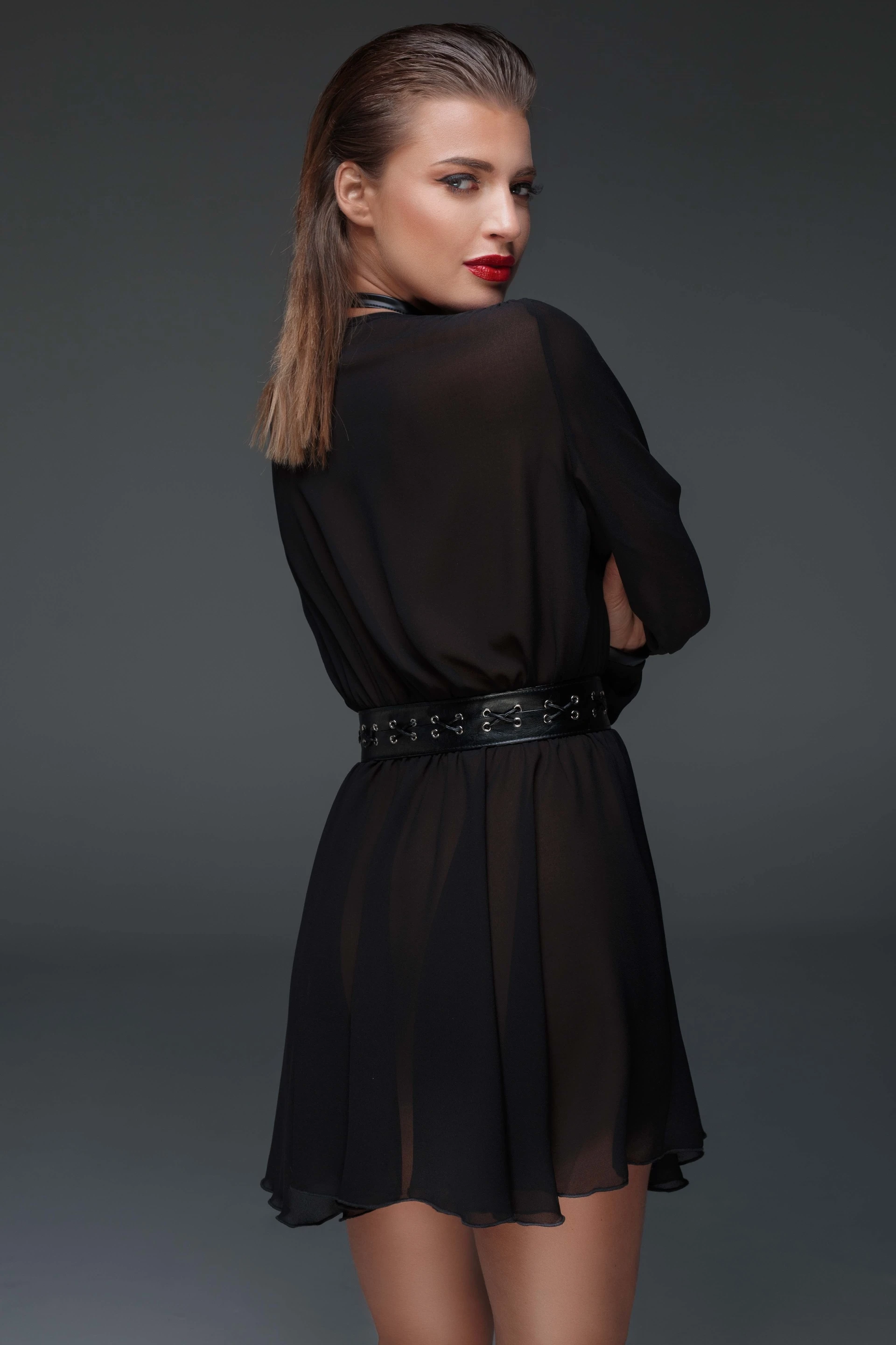Schwarzes Chiffon Minikleid mit choker F150 von Noir Handmade