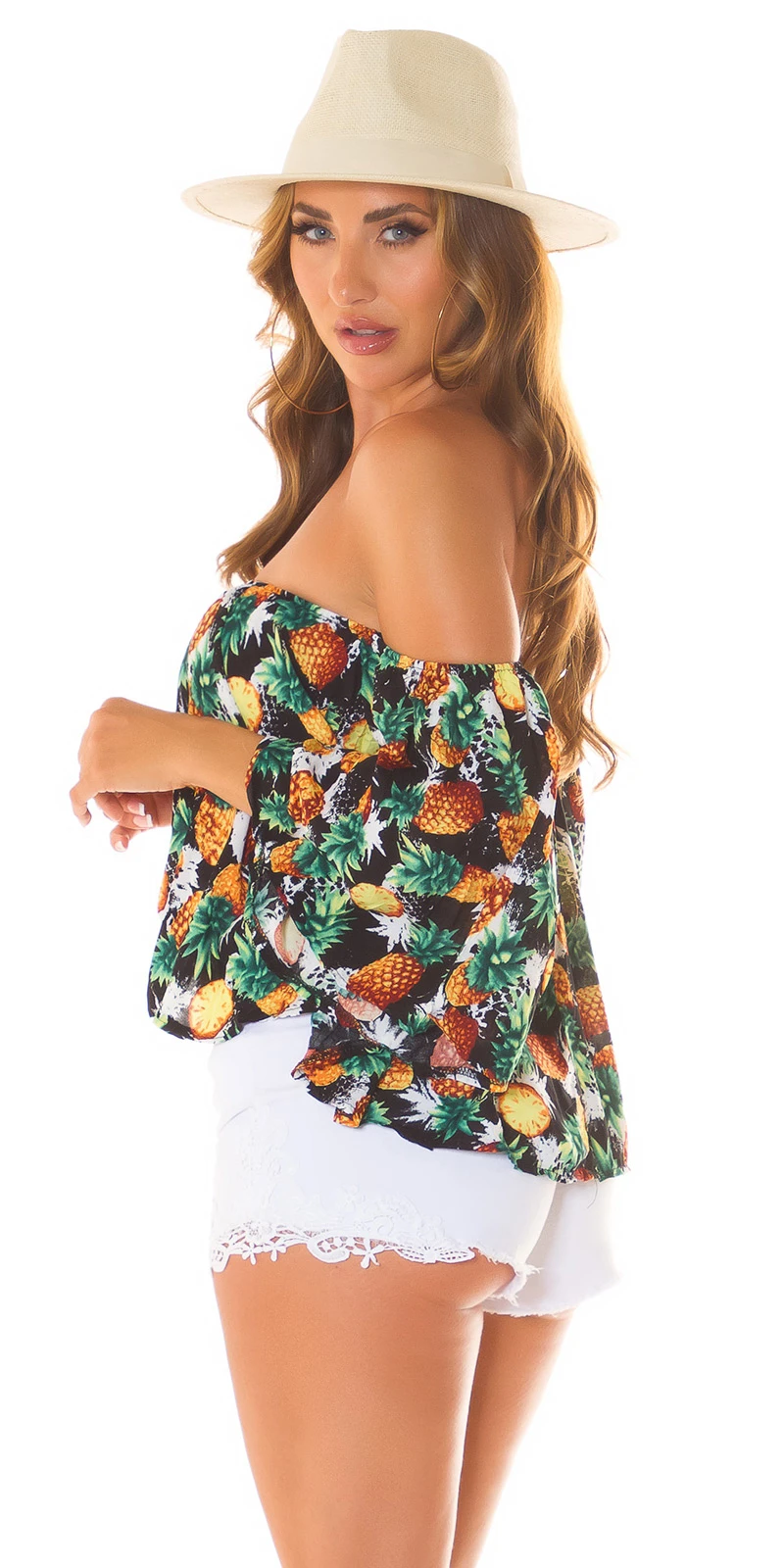 Sexy Sommer off-shoulder Bluse mit Ananas Print Sexy Sommer off-shoulder Bluse mit Ananas Print