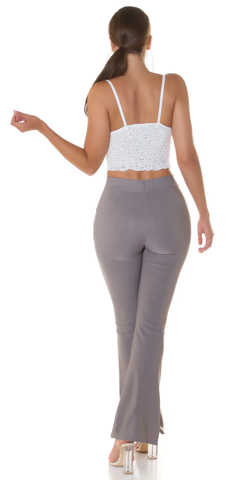 Business High Waist Schlupf Hose mit Bein-Schlitz und Deko Naht Business High Waist Schlupf Hose mit Bein-Schlitz und Deko Naht