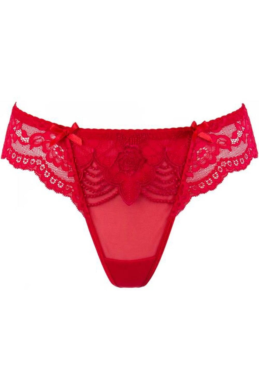 Axami roter Spitzen String mit Blumenstickerei und Schleifen