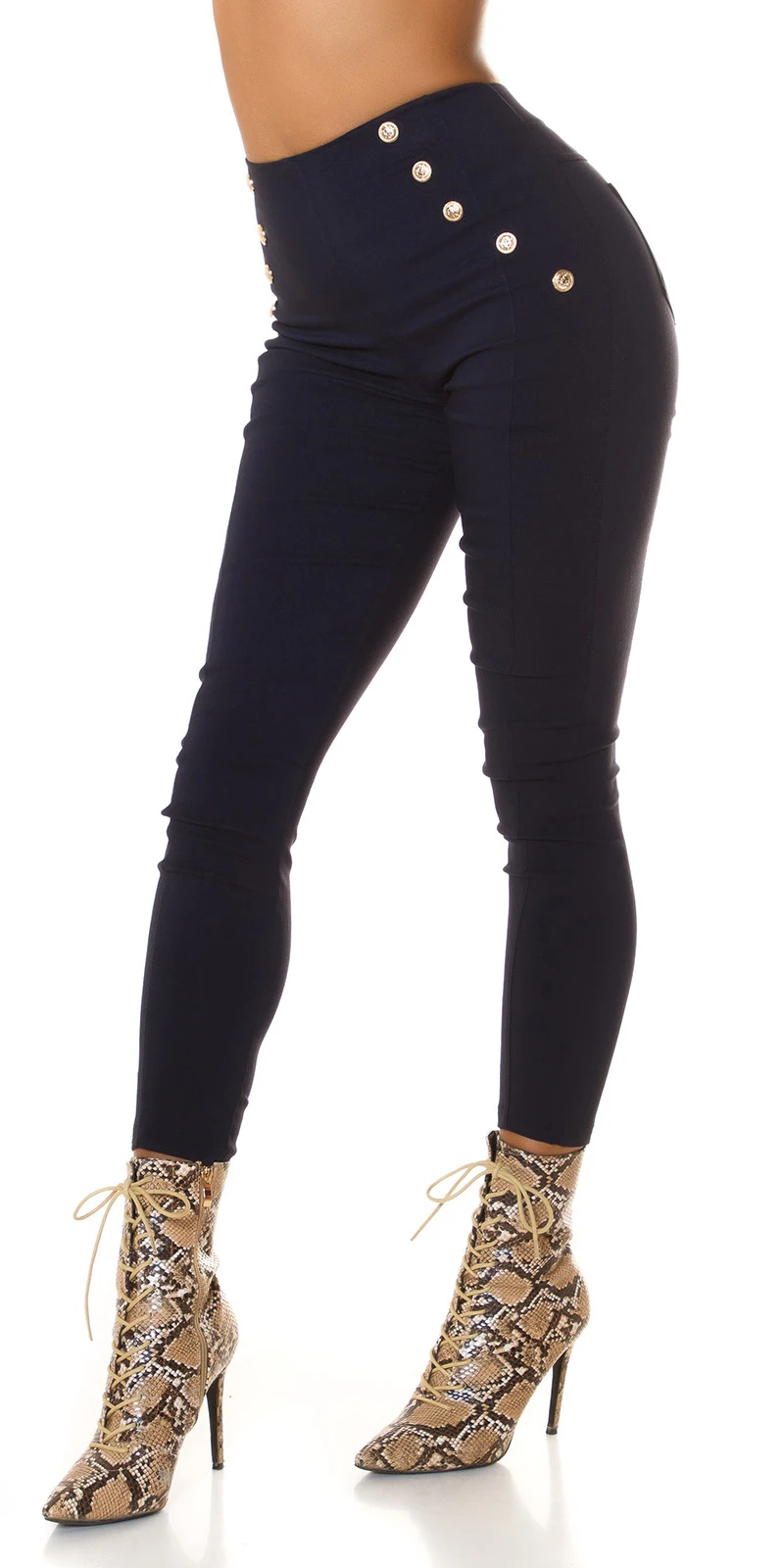 Skinny Business High Waist Leggings Hose mit Deko Knöpfe Skinny Business High Waist Leggings Hose mit Deko Knöpfe