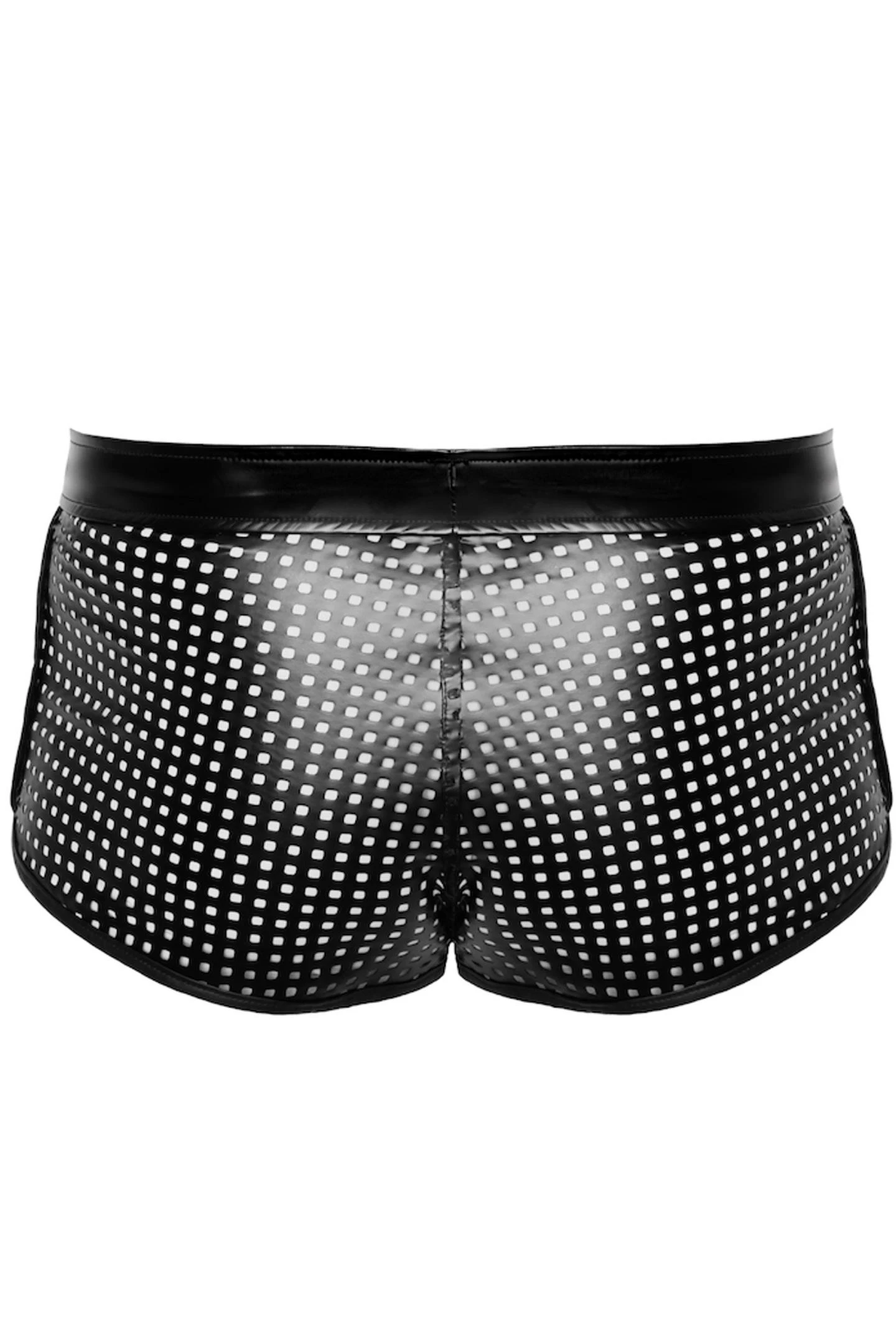 Auffällige Männer Noir Power Wetlook-Shorts mit elastischem Bund und perforiertem Design schwarze Shorts H079