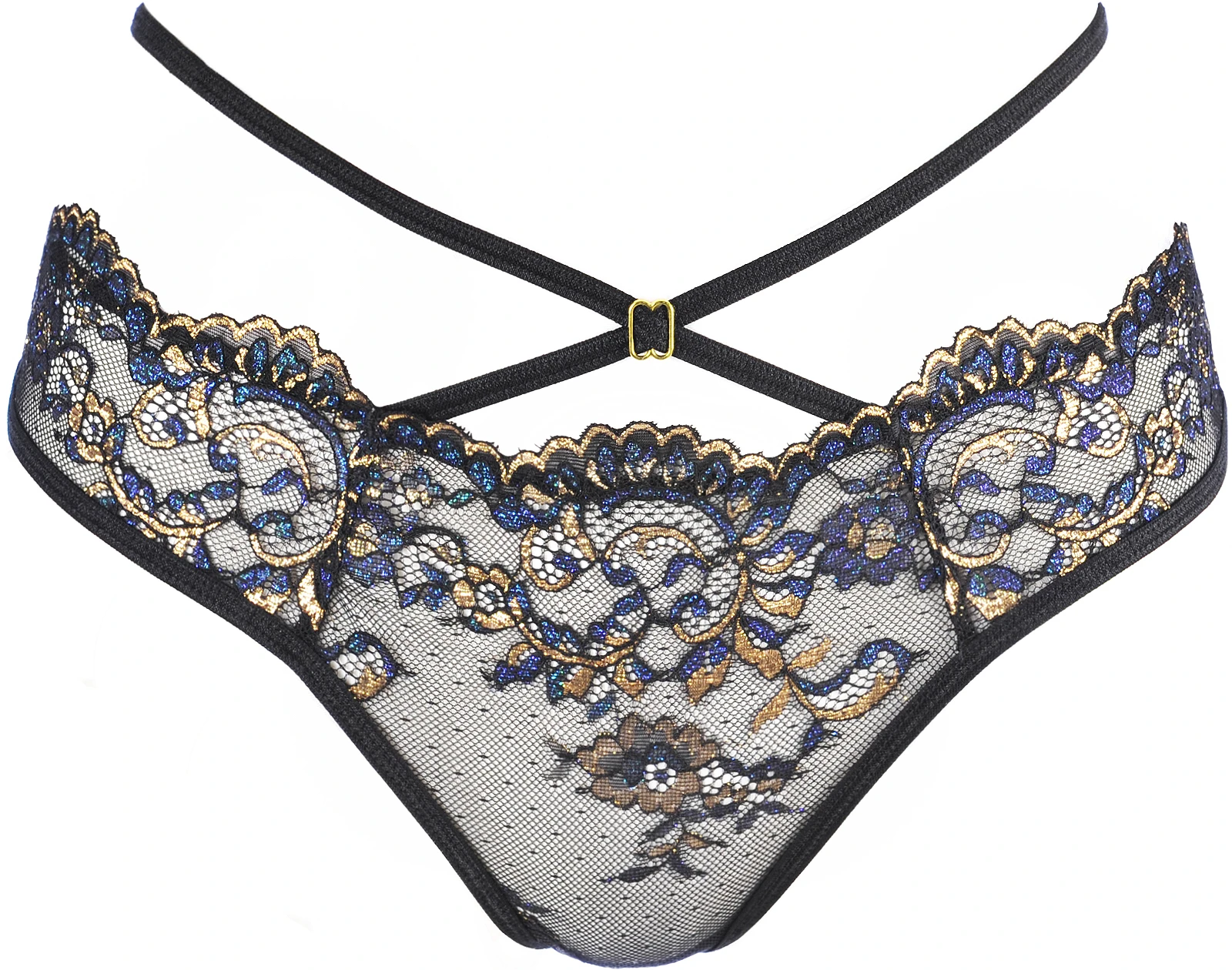 Axami String mit blau goldener Spitze und Zierbändern Axami String mit blau goldener Spitze und Zierbändern