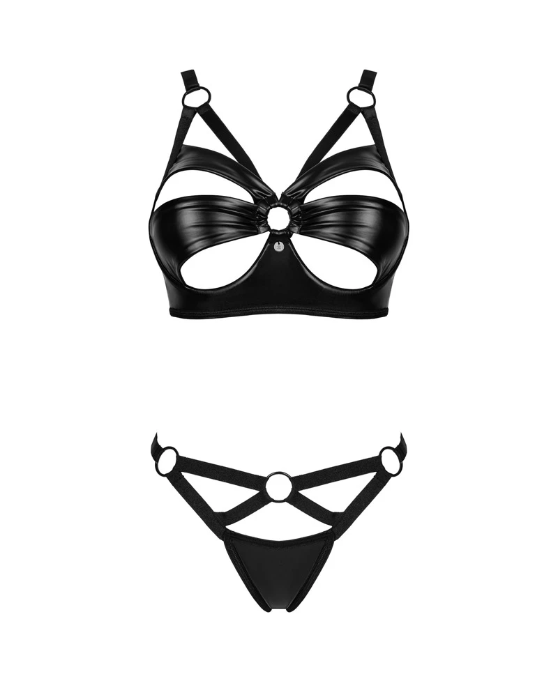 Obsessive Bügel-BH und dazu passender Riostring im Set Armares. Komplett im angesagten Wetlook, der sich elastisch und weich anschmiegt.
