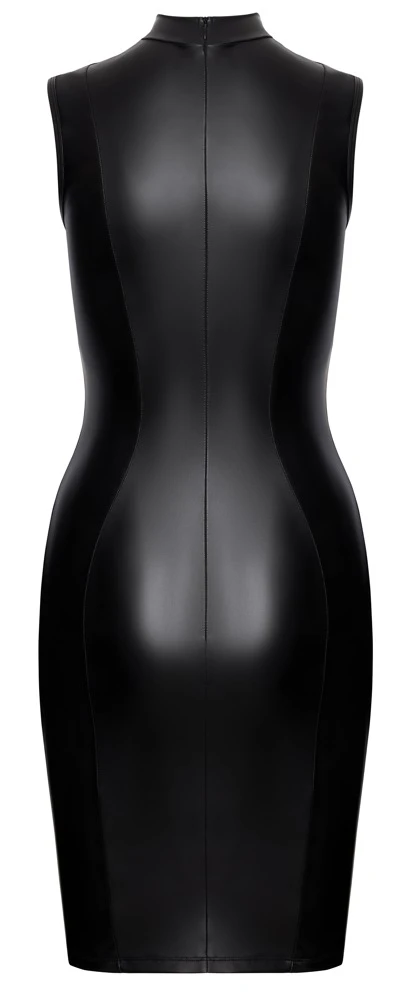 Kinky Cottelli PARTY Kleid im schwarzen Mattlook mit provokant busenfreien Öffnungen, verstellbaren Brust-Riemchen und integrierten Nippel-Covers in knieumspielender Länge