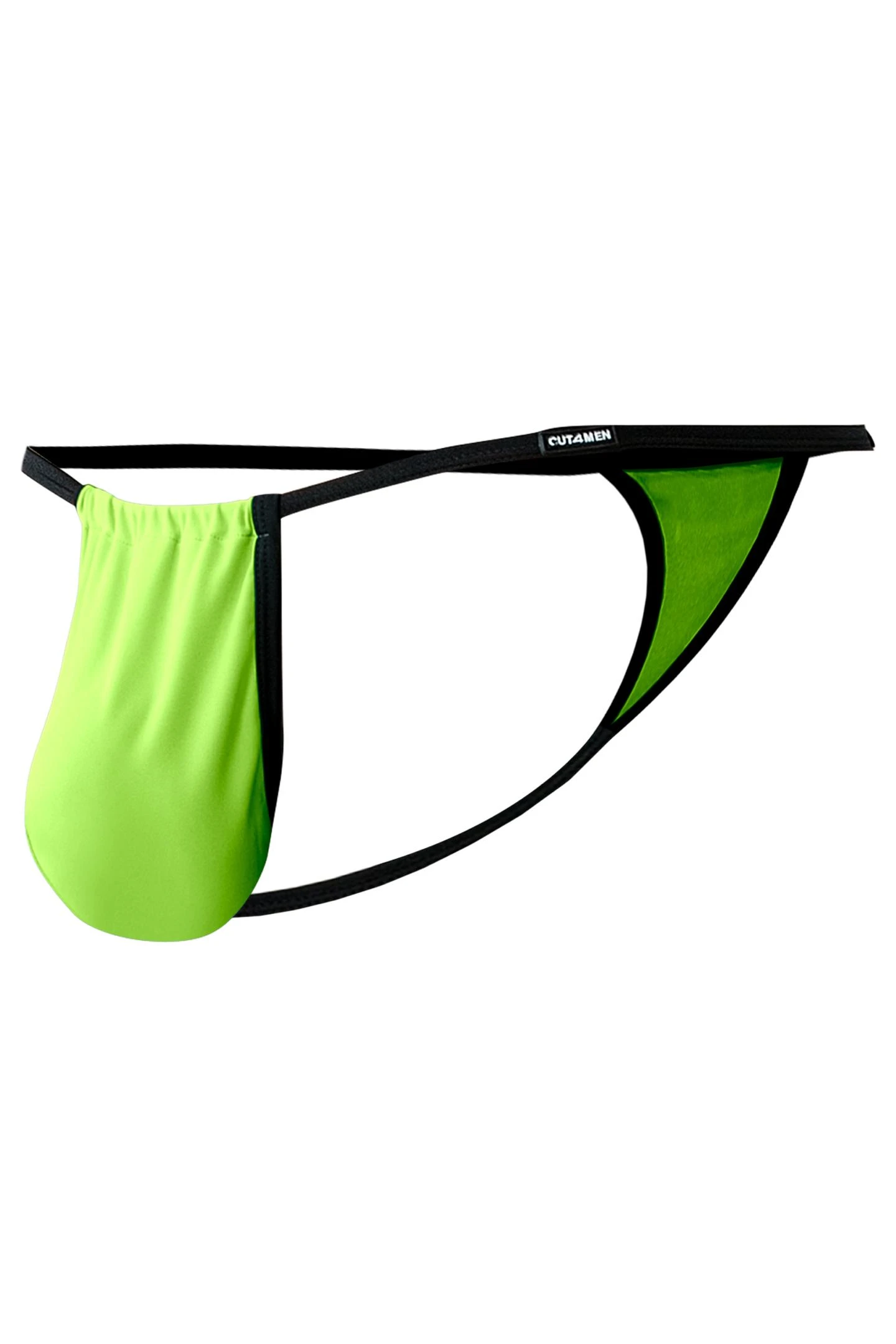 Neongelber Knapper String aus weichem, transparentem Netzstoff mit zusammenschiebbarem Suspensorium und markantem Frontlogo CUT4MEN Netz Pouch C4MSPX04 GLOW