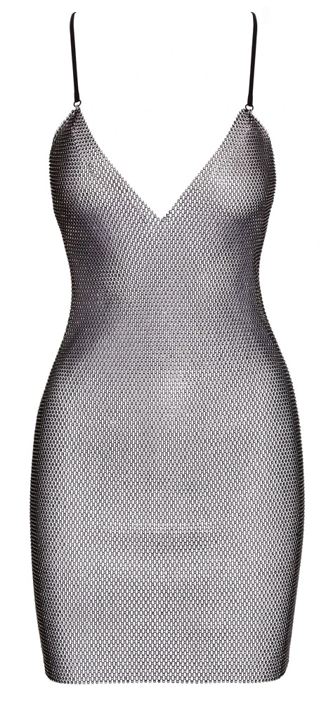 Betonendes Glitzer-Minikleid aus transparentem Netz mit funkelndem Allover-Strassbesatz und tiefem V-Ausschnitt von Cottelli PARTY