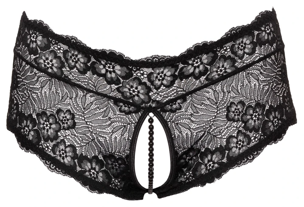 Cottelli CURVES Slip mit Perlen komplett aus feiner floraler Spitze Ouvert Slip