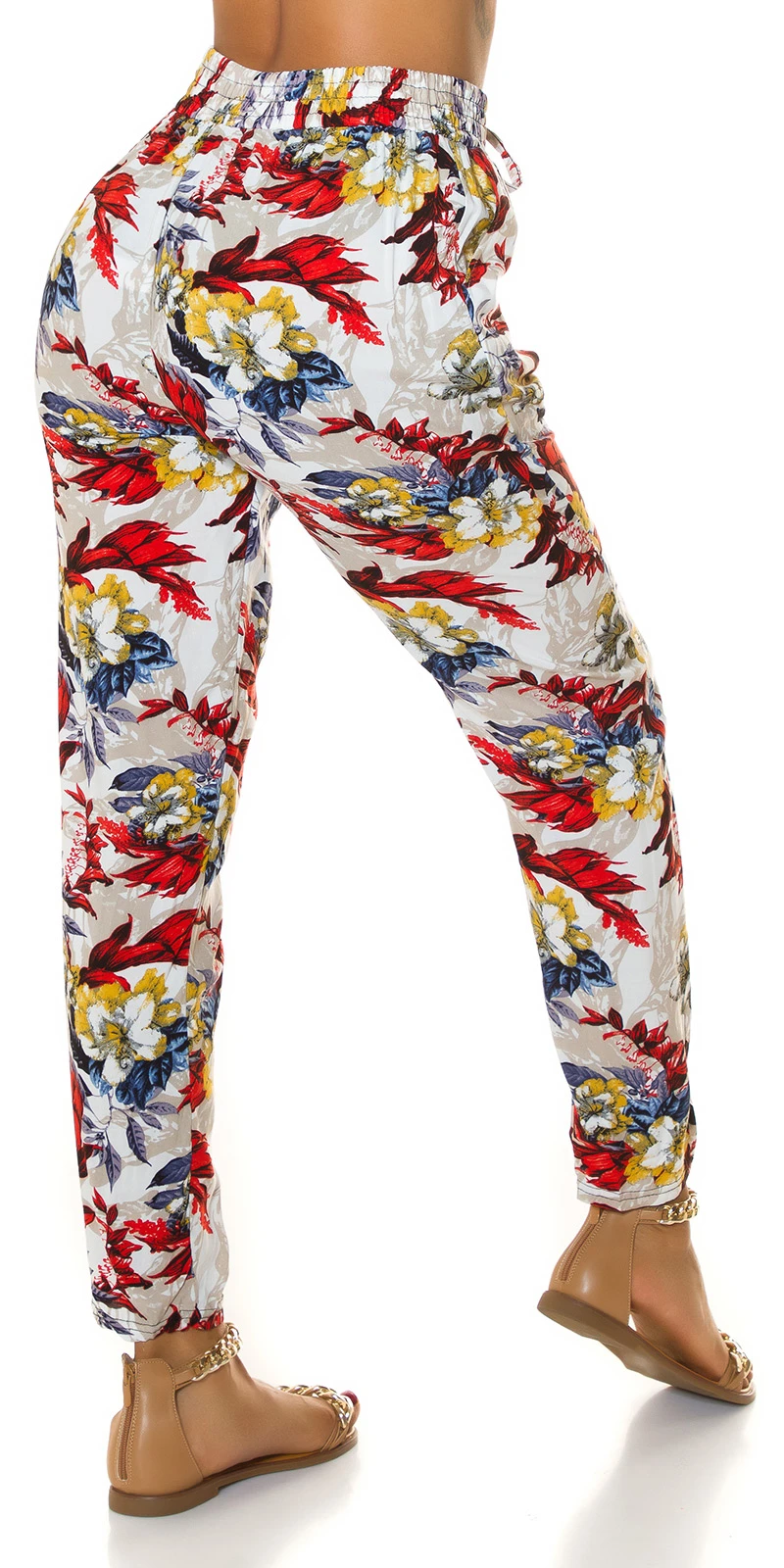Cotton High Waist Sommer Hose mit Tropical Print