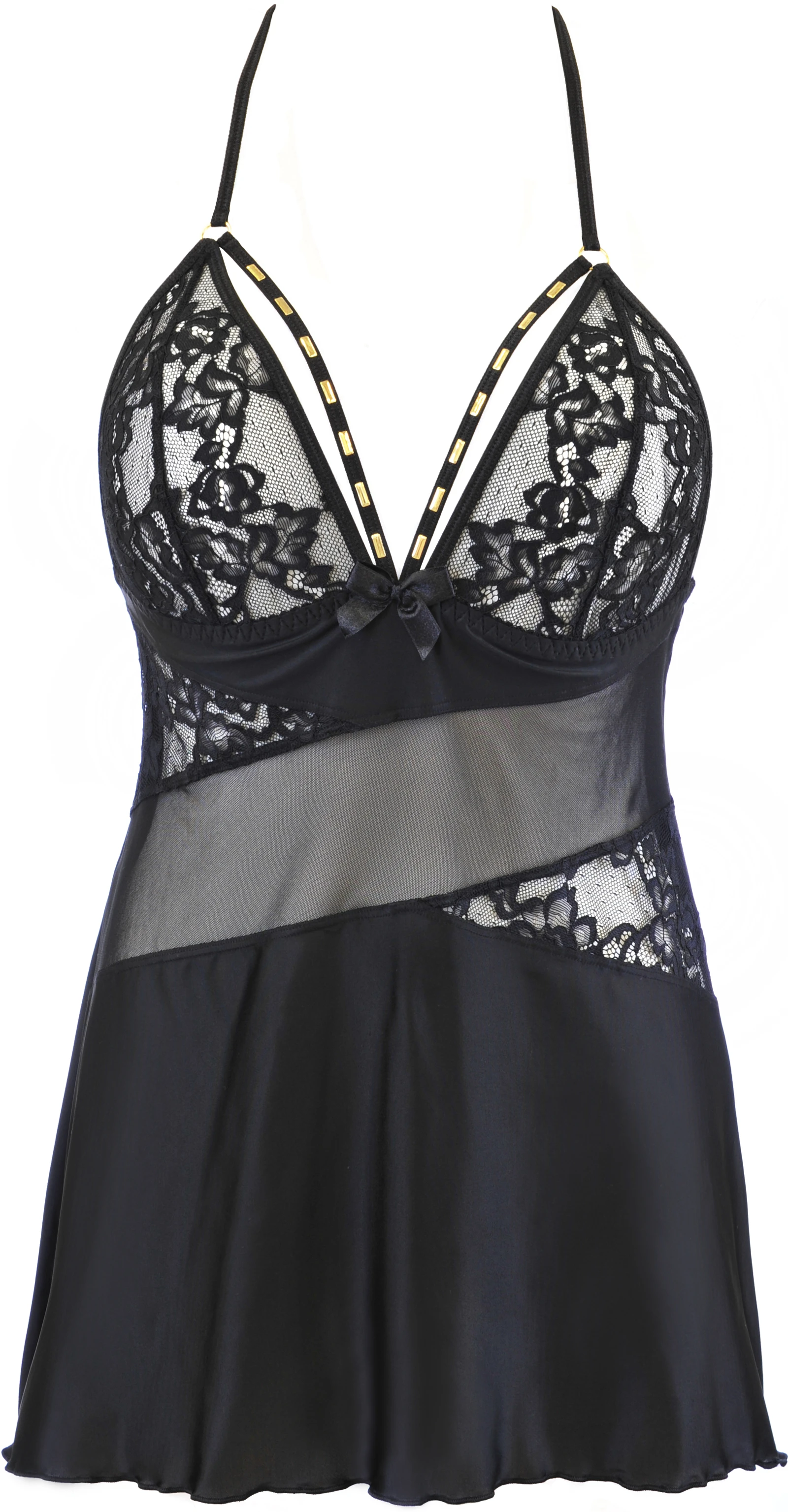 Axami romantisches Babydoll mit Streifen und Spitzeneinsätzen