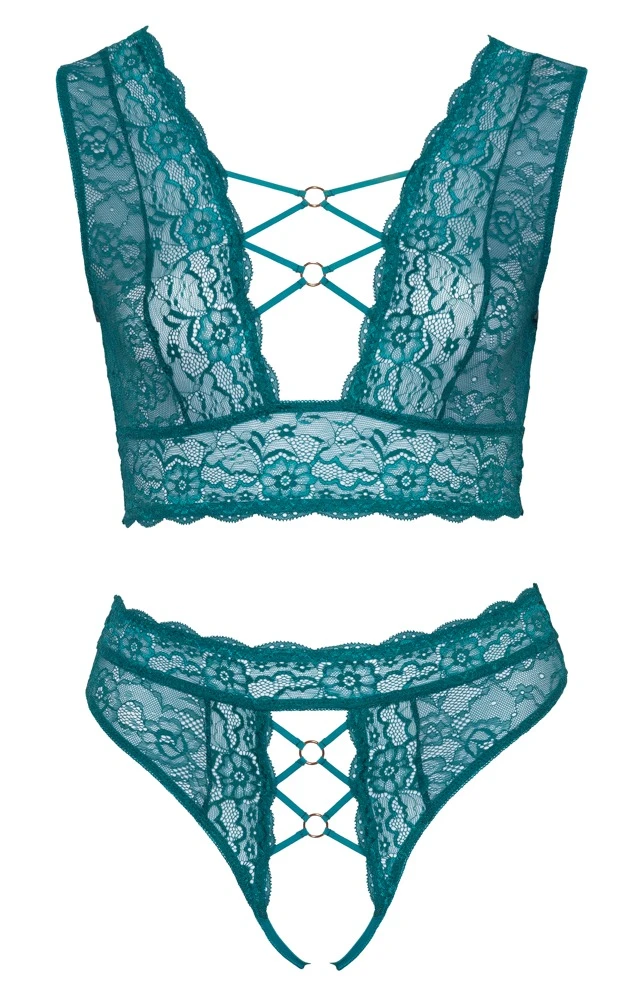 Cottelli Verführerisches Spitzen-Set: Tief ausgeschnittenes Bralette und ouvert String mit dekorativen Details