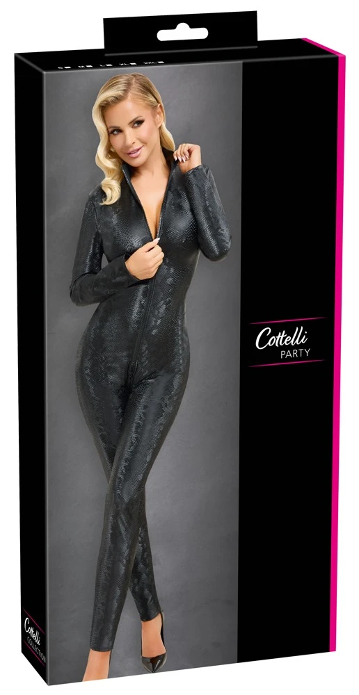 Cottelli PARTY Kinky Overall Catsuit in grauer Schlangenhaut-Optik hauteng tailliert mit langem Arm und Bein samt 3-Wege-Reißverschluss über den Po – sexy Look von Hals bis Fuß Cottelli PARTY Kinky Overall Catsuit in grauer Schlangenhaut-Optik hauteng tailliert mit langem Arm und Bein samt 3-Wege-Reißverschluss über den Po – sexy Look von Hals bis Fuß